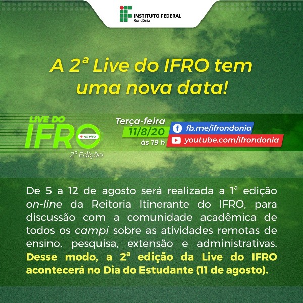 IFRO realiza Reitoria Itinerante on-line e a 2ª live oficial da gestão para discussão das atividades no segundo semestre