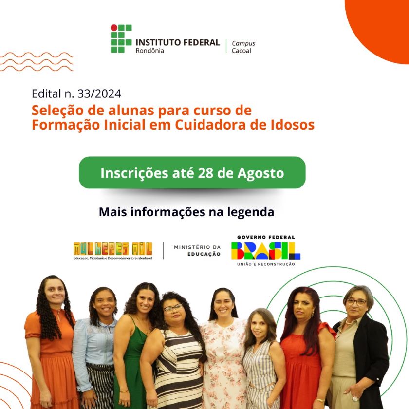 Campus Cacoal oferta 60 vagas no Curso de Qualificação Profissional de Cuidadora de Idosos