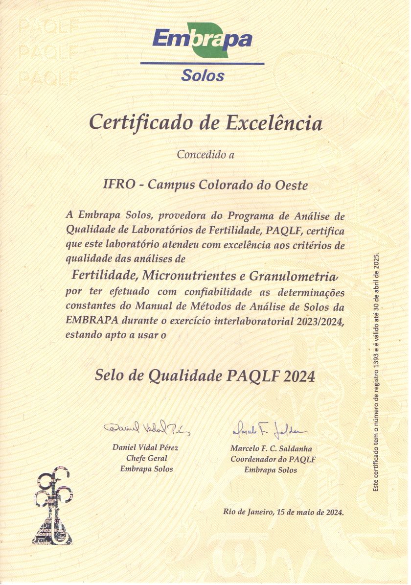 Certificado PAQLF IFRO Colorado 2024 imagem