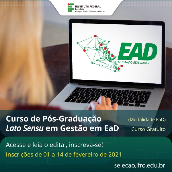 Abertas inscrições para especialização em Gestão em EaD no IFRO Campus Porto Velho Zona Norte