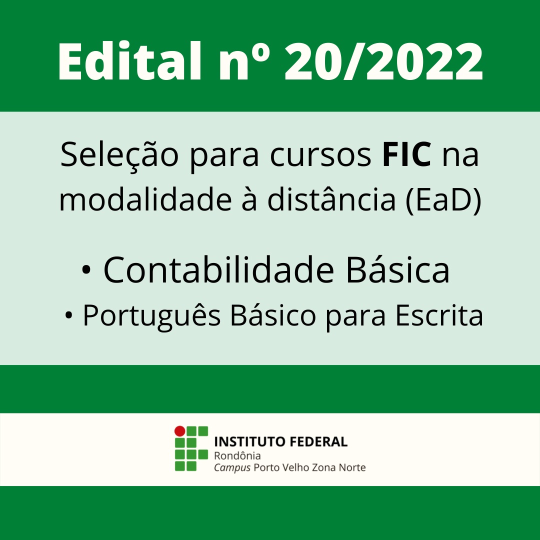 Campus Porto Velho Zona Norte oferta cursos de Extensão de Contabilidade Básica EaD e Português Básico para Escrita EaD
