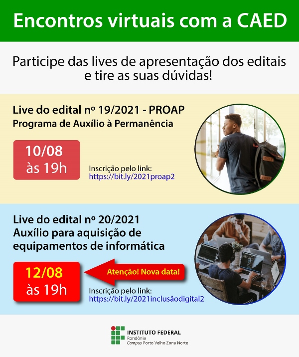 Campus Porto Velho Zona Norte terá live para apresentação de editais da Assistência Estudantil