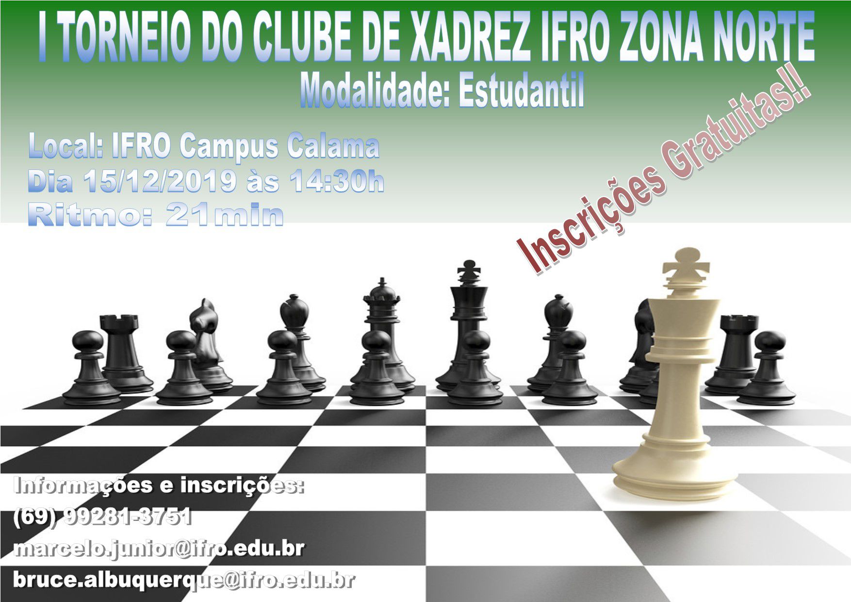 Torneio de Clube de Xadrez será realizado no Campus Porto Velho Calama
