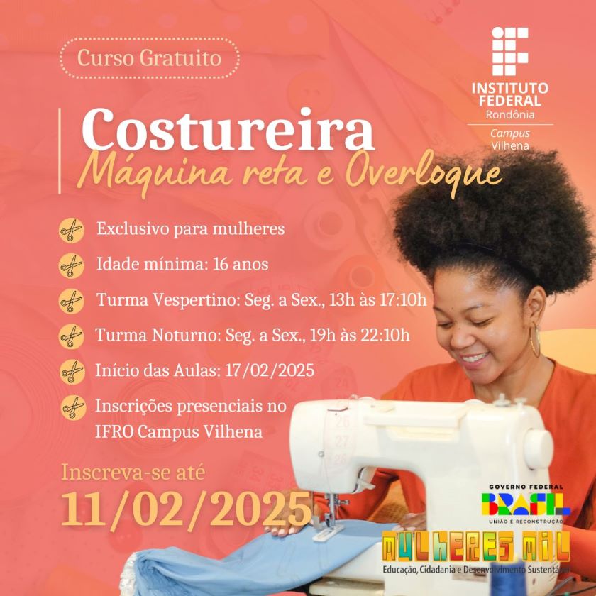 IFRO abre inscrições para cursos gratuitos de qualificação profissional para mulheres em Vilhena