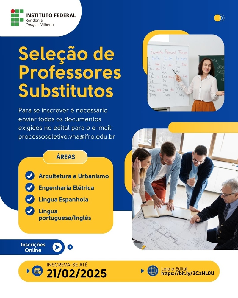 Campus Vilhena contrata professores substitutos com  diferentes formações