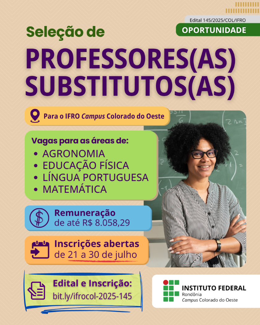 Campus Colorado do Oeste seleciona professores substitutos de várias áreas
