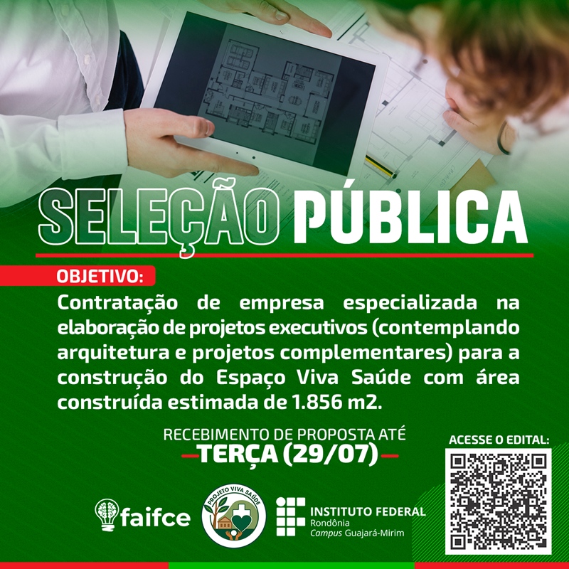 Seleção pública visa à contratação de empresa especializada na elaboração de projetos do Espaço Viva Saúde