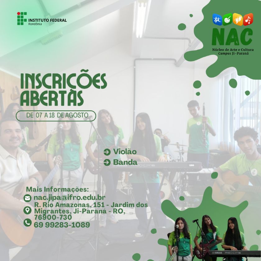 Projeto “Música para Todos” oferece aulas gratuitas de violão e de banda estudantil no Campus Ji-Paraná
