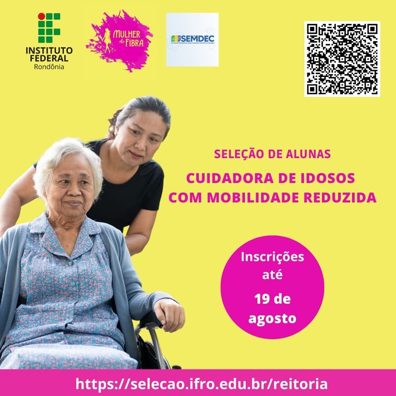 Campus Cacoal oferta vagas para a formação de cuidadora de idosos com mobilidade reduzida