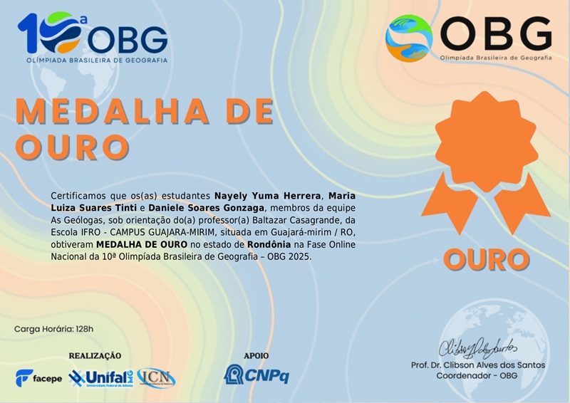 Estudantes de Guajará-Mirim conquistam medalha de ouro e vaga na final da Olimpíada Brasileira de Geografia