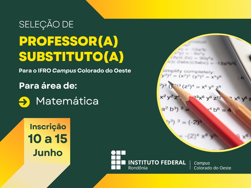 Campus Colorado do Oeste seleciona professor substituto de Matemática